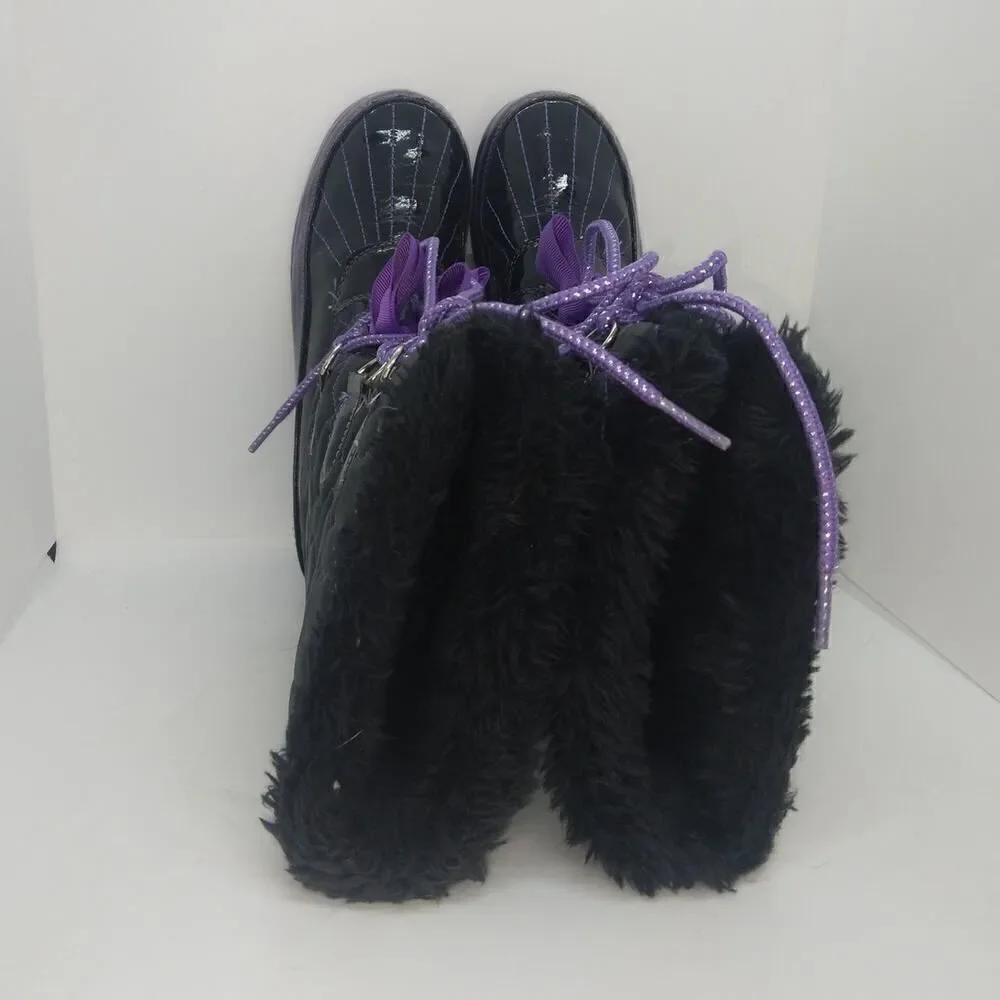 JoJo Siwa Girls Pre-owned Black & Purple All Weather Boots w/Bow Tie - sz. 4